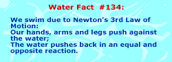 Swimmers follow Newton's 3rd Law of Motion: We push agains tthe water with our hands, arms and legs. The water resists equally.