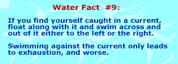 If you are caught in a current, float along with it and swim across either to the left or right.